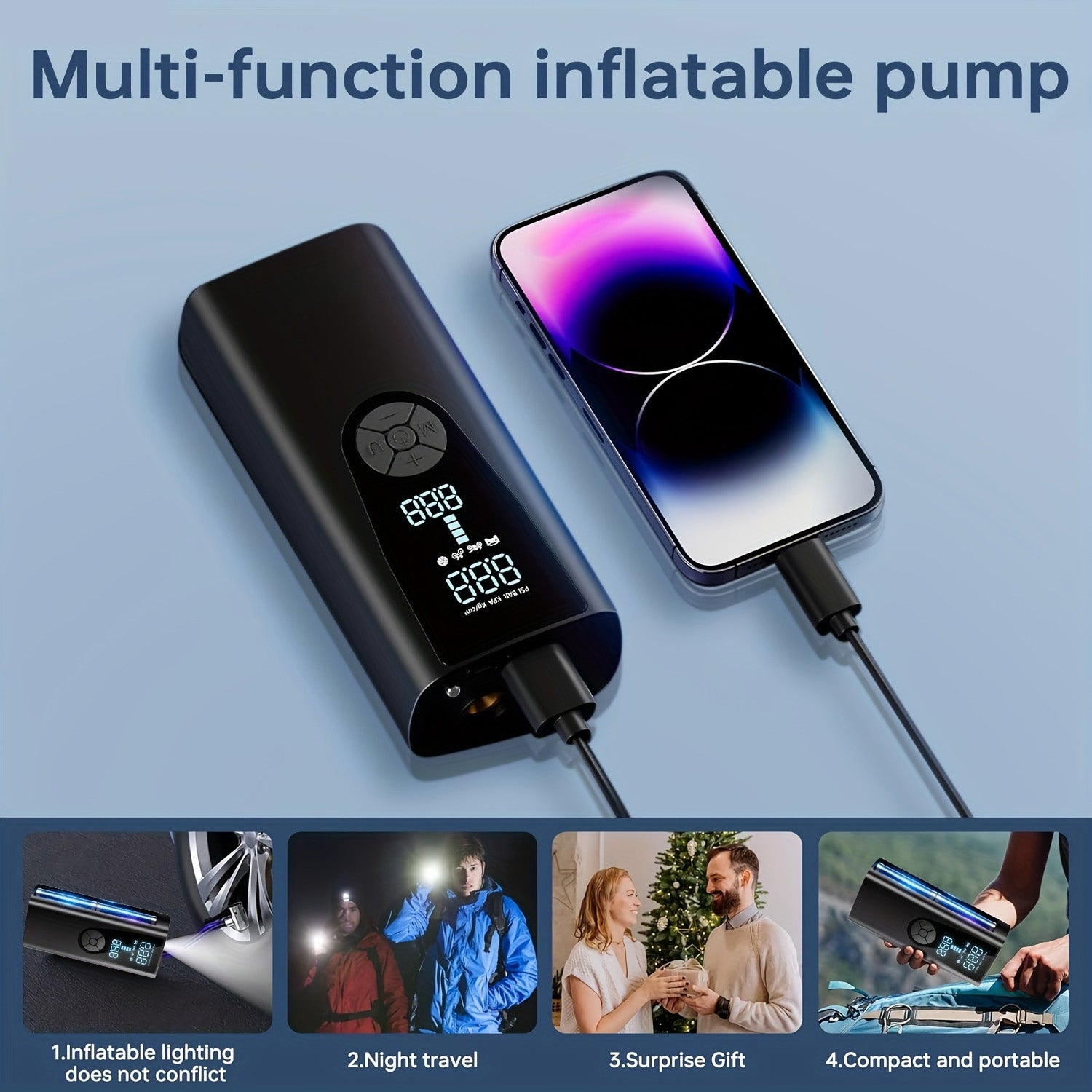 150 PSI Portable Air Compressor-Upgraded 20000 mAh Air Pump (For Car) Electric Tire Inflator-With Pressure Gauge,Emergency Light (For Motor,Bike,Ball Car)