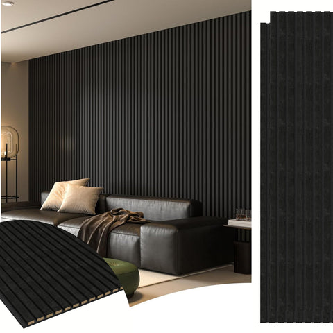 2-Pack 47.24" x 11.02" Acoustic Wood Panels for Wall, Soundproof Wood Slat Panel for Wall and Ceiling, 3D Fluted Absorbing Paneling for Interior Wall Decor, Living Room, Bedroom - Black