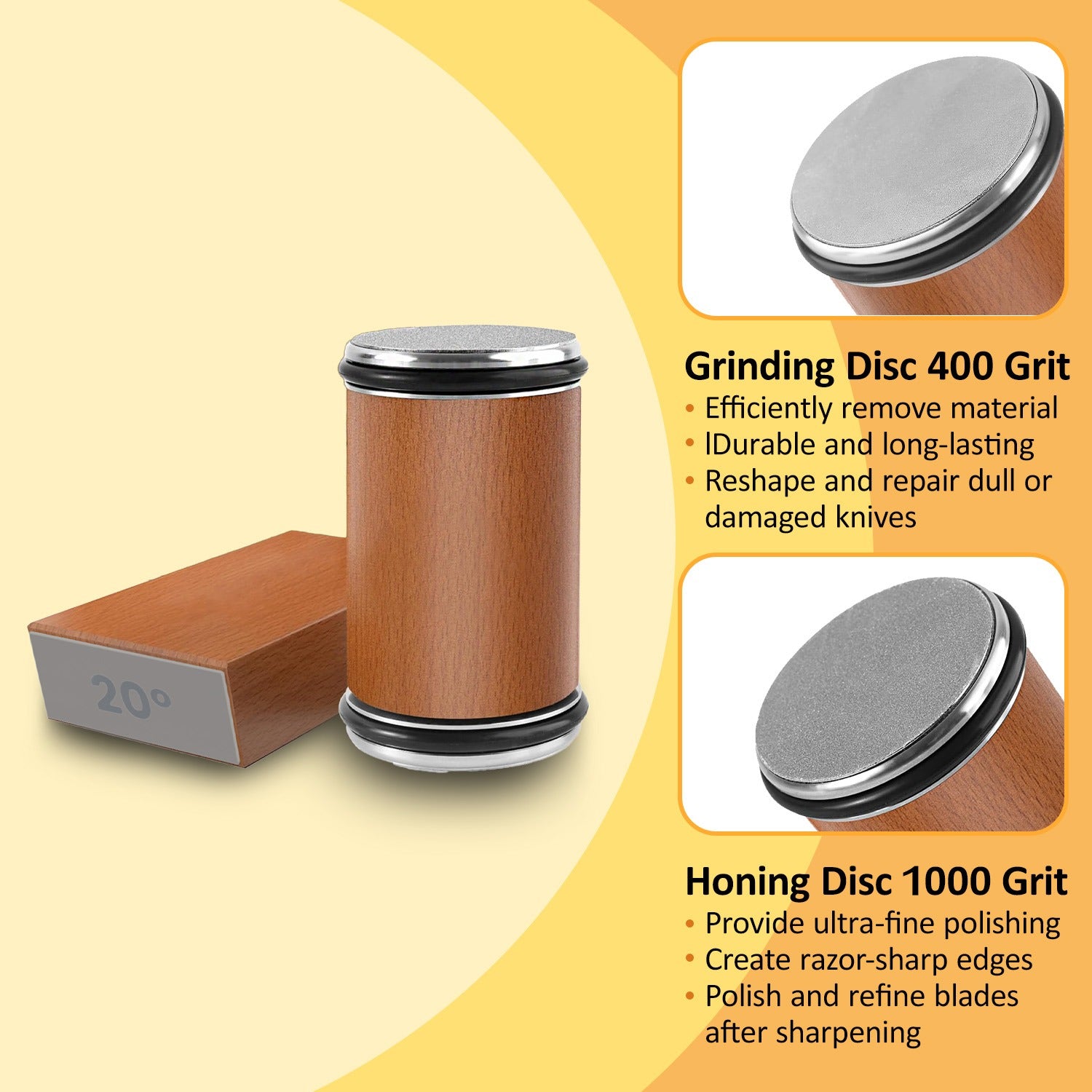 Rolling kitchen knife sharpener tool for sharpening knives with diamonds, available in 15° and 20° magnetic angles