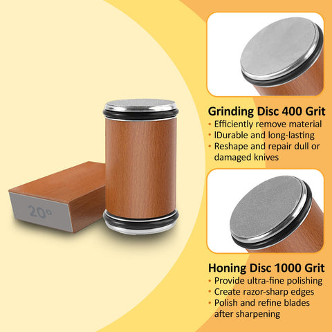 Rolling kitchen knife sharpener tool for sharpening knives with diamonds, available in 15° and 20° magnetic angles