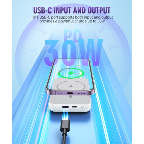 for Magnetic Power Bank, 6800mAh Wireless Portable Charger with PD30W Fast Charging, Battery Pack Built-in 2 Output Cables for iPhone 15/14/13/12 Series(Black)