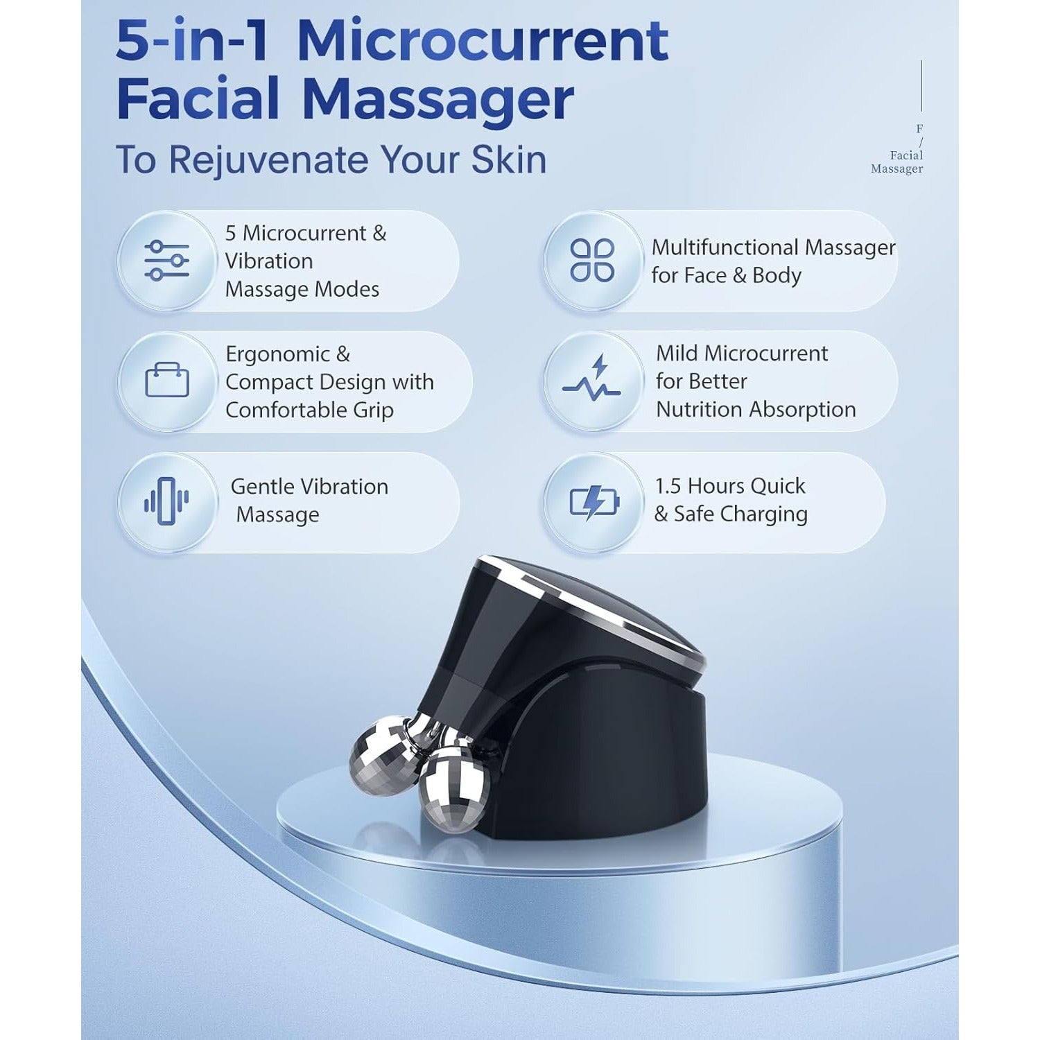 Micro-Current-Facial-Device, Face Roller Skin Care Tool, Face Massager Glossy White