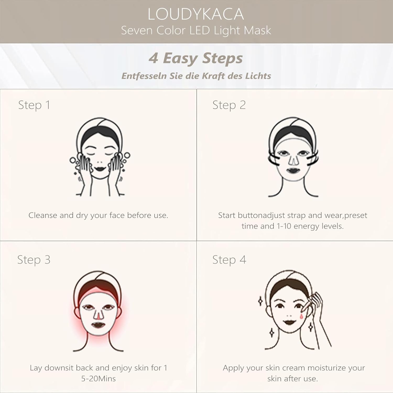 LOUDYKACA Led Face Mask Light Therapy, Red Light Therapy for Face, 7-1 Colors LED Facial Skin Care Mask