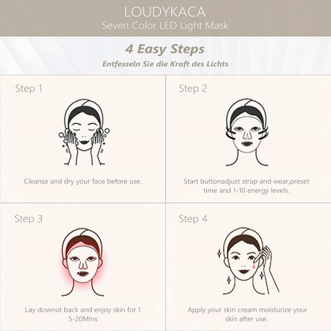 LOUDYKACA Led Face Mask Light Therapy, Red Light Therapy for Face, 7-1 Colors LED Facial Skin Care Mask