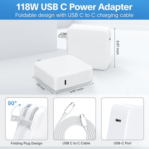 Charger - 118W USB C Charger Rapid Charger, Compatible with M1 M2 M3 M4, Samsung Galaxy and all USB C Devices, Includes Charging Cable