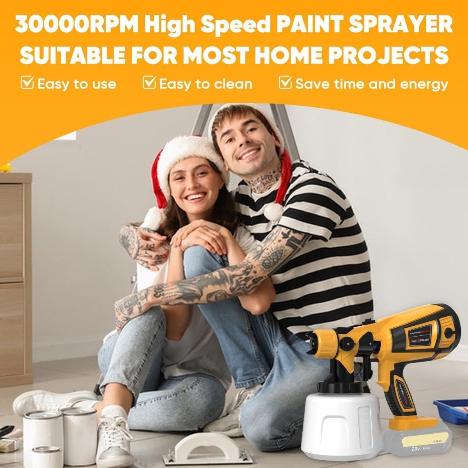 Paint Sprayer Tool High Power Electric Spray Paint Gun Easy to Clean for Furniture Cabinets Fence Walls Door  Gold (Not Include Battery)