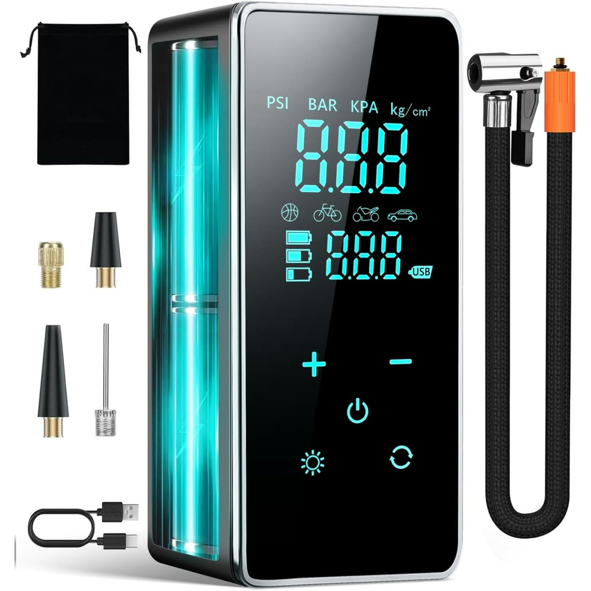 Tire Inflator Portable Air Compressor for Car Tires-Super Battery Air Pump 150 PSI- Tire Pump Electric with Touch Screen-Portable Tire inflator with Gauge for Bike, Motocycle, Ball-Black Green