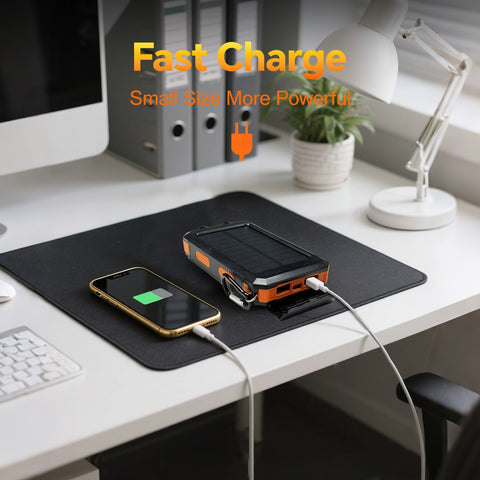 36800mAh Solar Battery Pack - Dual 5V USB Outputs, LED Flashlights & Compass, Portable Charger for Phones Camping (Orange)