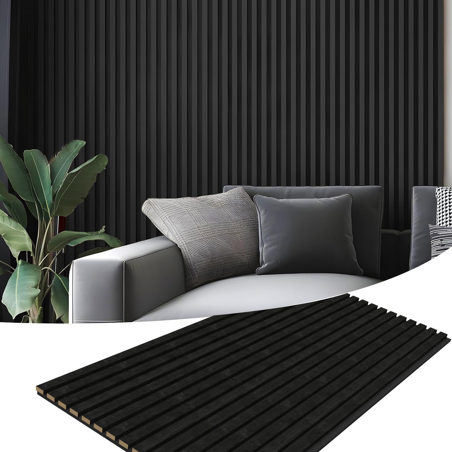 2-Pack 47.24" x 11.02" Acoustic Wood Panels for Wall, Soundproof Wood Slat Panel for Wall and Ceiling, 3D Fluted Absorbing Paneling for Interior Wall Decor, Living Room, Bedroom - Black