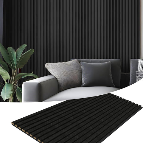2-Pack 47.24" x 11.02" Acoustic Wood Panels for Wall, Soundproof Wood Slat Panel for Wall and Ceiling, 3D Fluted Absorbing Paneling for Interior Wall Decor, Living Room, Bedroom - Black
