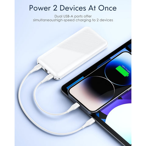 Portable Charger - 15000mAh Dual USB Power Bank Output 5V3.1A Fast Charging Portable Charger, Compatible with Smartphones and All USB Devices (White)