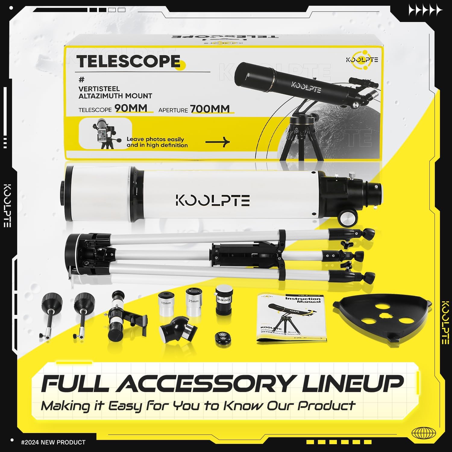Telescope, 90mm Aperture 700mm - Vertisteel AZ Mounting Base, High Power Telescopes for Astronomy Enthusiasts, Adults & Kids, with Carrying Bag, Wireless Remote Control, Phone Adapter (Black)