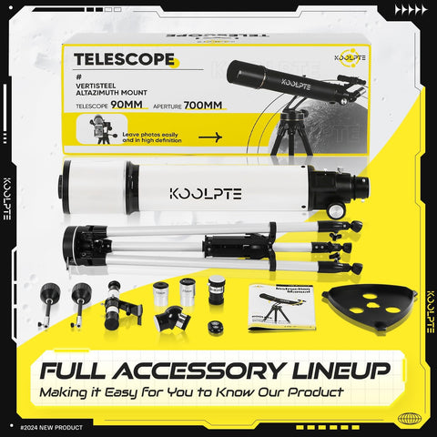 Telescope, 90mm Aperture 700mm - Vertisteel AZ Mounting Base, High Power Telescopes for Astronomy Enthusiasts, Adults & Kids, with Carrying Bag, Wireless Remote Control, Phone Adapter (Black)