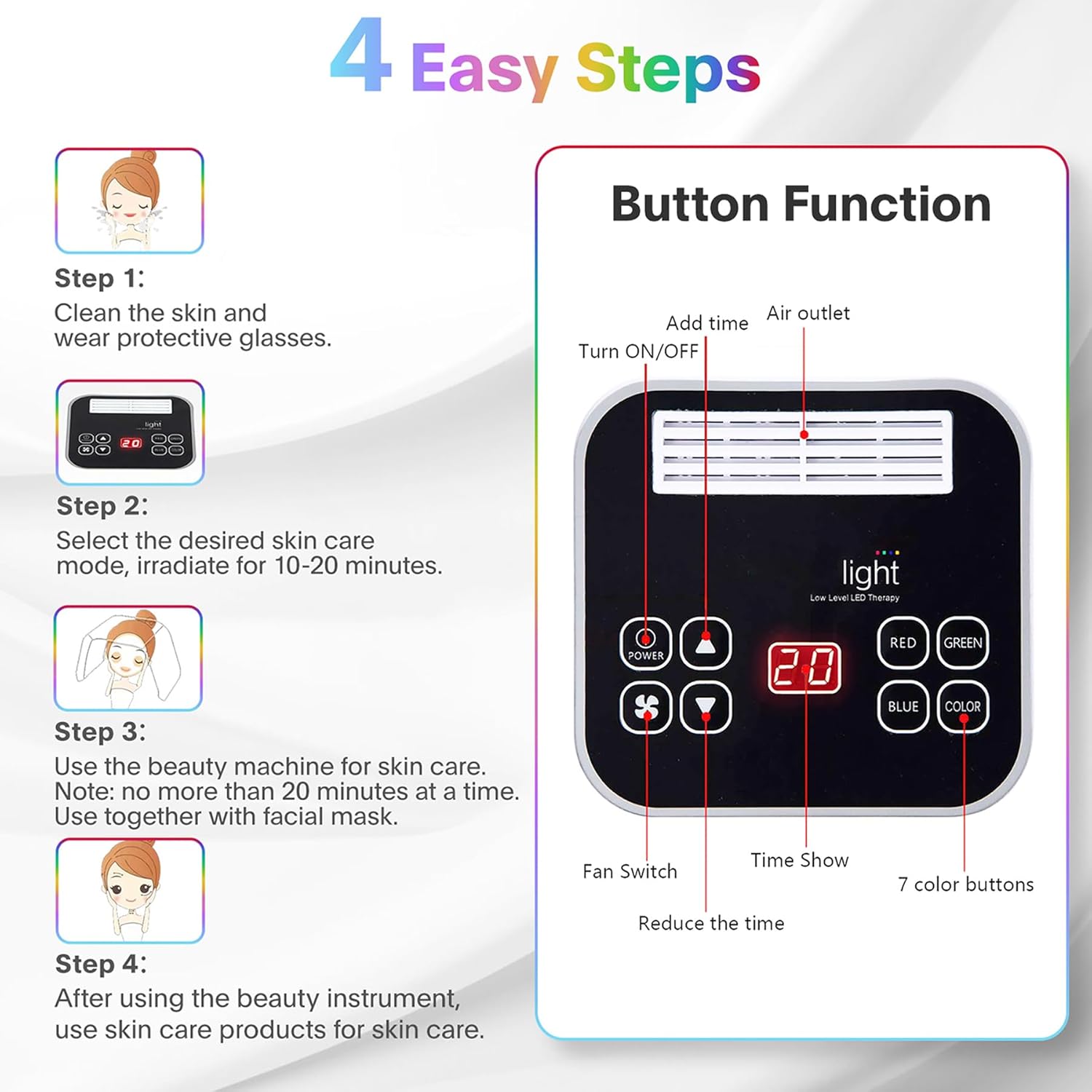 LED-Face-Light-Therapy, 7 in 1 Color LED Face Mask Facial Body Beauty Equipment
