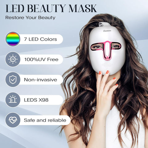 Led Face Mask Light Therapy, 7-1 Colors LED Facial Skin Care Mask, Red Light Therapy Mask for Face, White