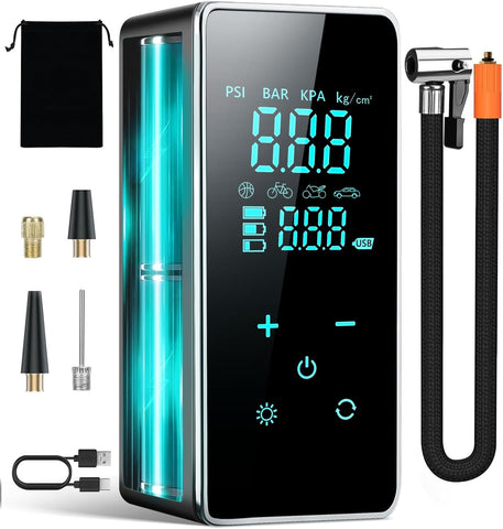 Tire Inflator Portable Air Compressor for Car Tires-Super Battery Air Pump 150 PSI- Tire Pump Electric with Touch Screen-Portable Tire inflator with Gauge for Bike, Motocycle, Ball-Black Green