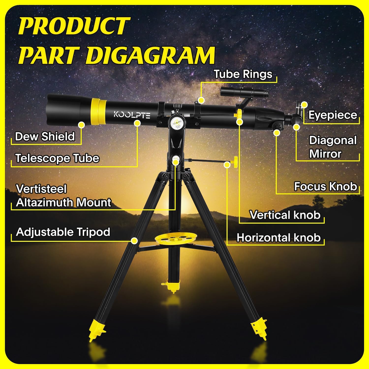 Telescope 90mm Aperture 900mm - Vertisteel AZ Mount Base, High Precision Adjustment, Magnification 45-450x, Wireless Remote, Phone Adapter - Ideal for Astronomy Enthusiasts and Beginners (White)