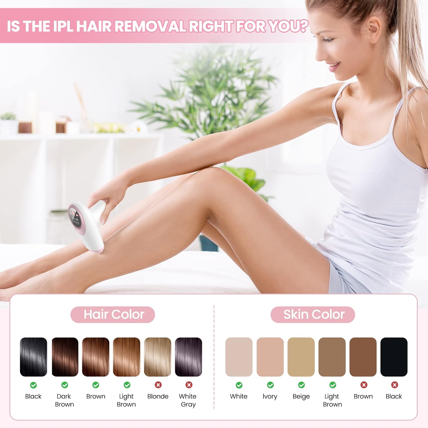 Laser Hair Removal for Men and Women IPL Permanent Hair Removal Home 999,999 Flashes Painless Hair Removal Underarms Back Legs Arms Face Bikini Line