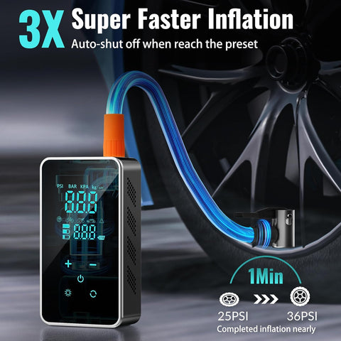 Tire Inflator Portable Air Compressor for Car Tires-Super Battery Air Pump 150 PSI- Tire Pump Electric with Touch Screen-Portable Tire inflator with Gauge for Bike, Motocycle, Ball-Black Green