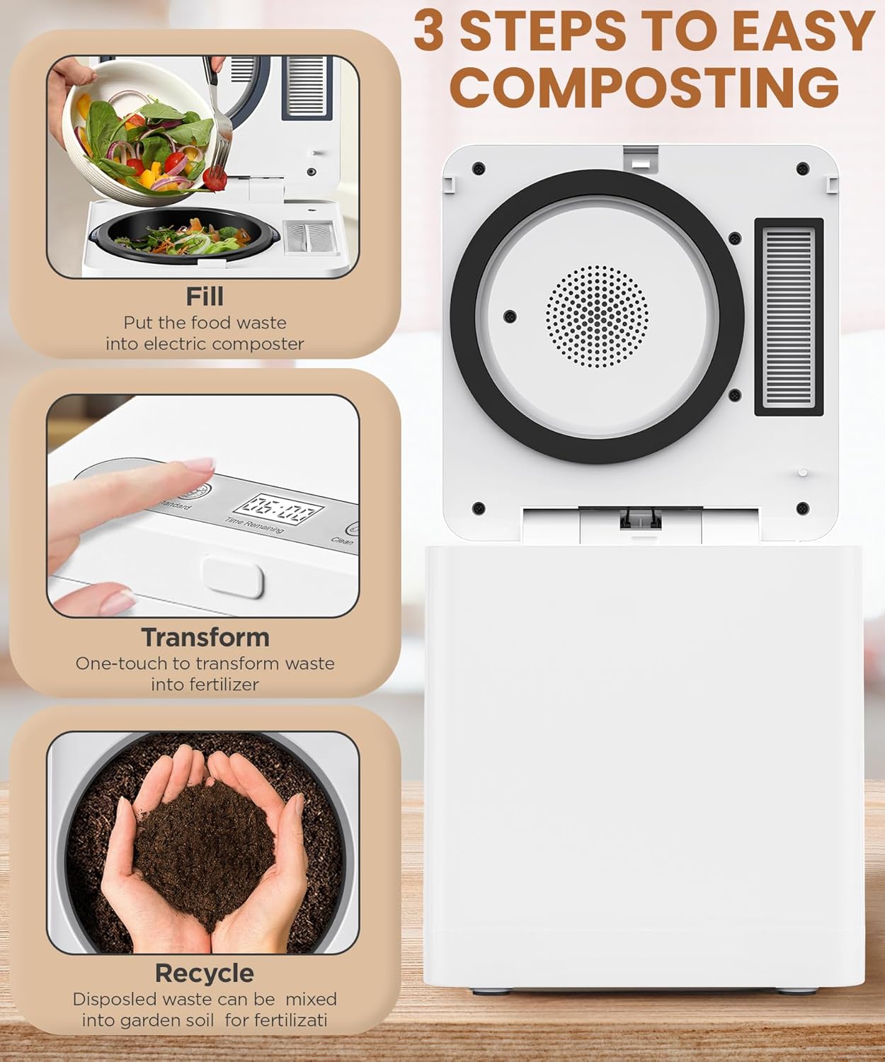 3L Electric Composter for Kitchen Countertop