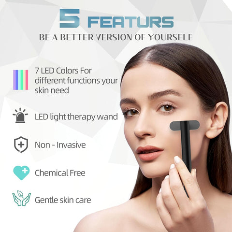 LED Light Therapy, 7 Colors Facial Skin Wand with Facial Massager for Neck, Face and Eye Skin Care Devices