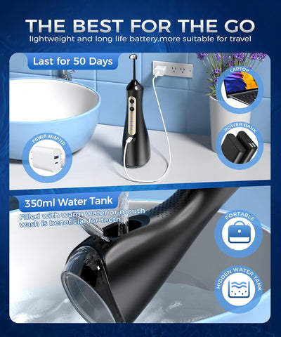 Rechargeable Water Flosser with U-Shaped Tip for Home & Travel