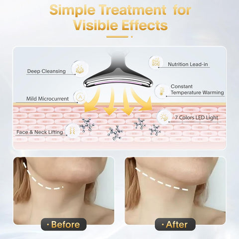 Red-Light-Therapy-for-Face and Neck, Red Light Therapy Wand, 7 Color Led Face Neck Massager for Skin Care, White
