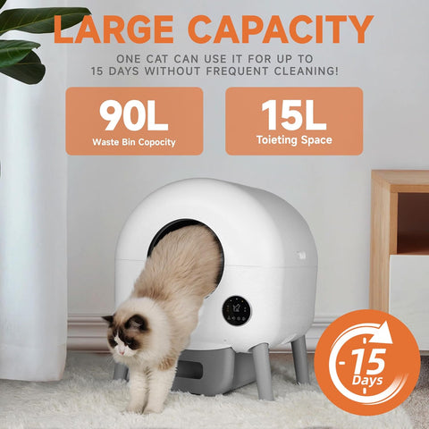 Self-Cleaning Automatic Cat Litter Box with Trash Bags and Mat