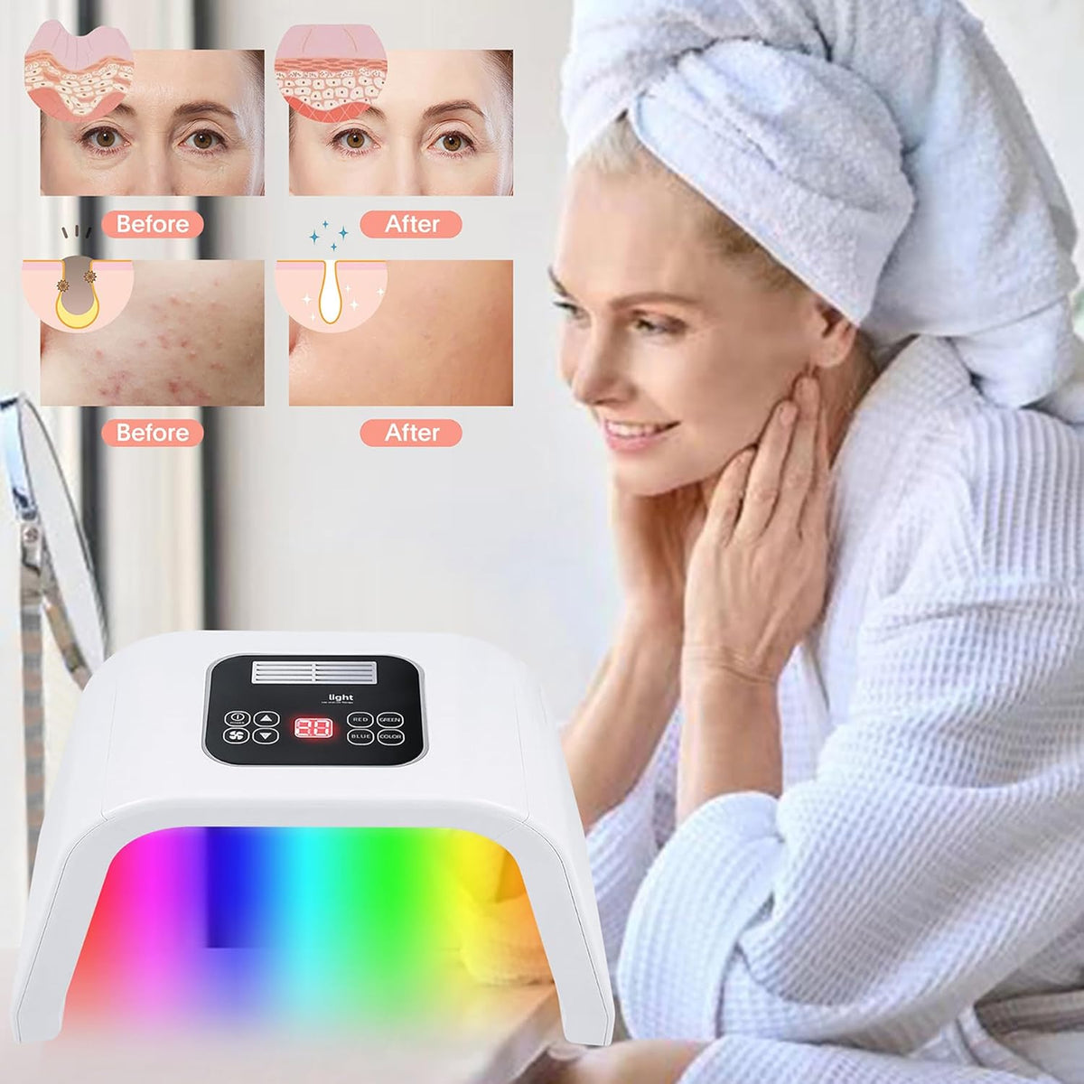 LED-Face-Light-Therapy, 7 in 1 Color LED Face Mask Facial Body Beauty Equipment