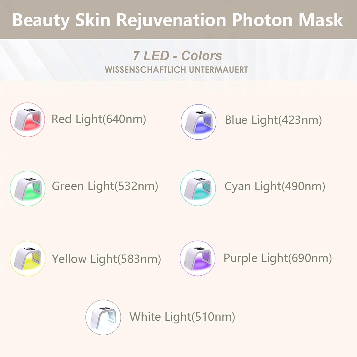 Led-Face-Tool，LED Light Therapy Facial Mask，7 in 1 Beauty Equipment for Skin Care at Home