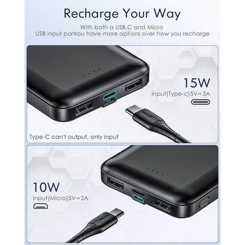 Portable-Charger - 15000mAh Dual USB Power Bank Output 5V3.1A Fast Charging Portable Charger Compatible with Smartphones and All USB Devices (Black)