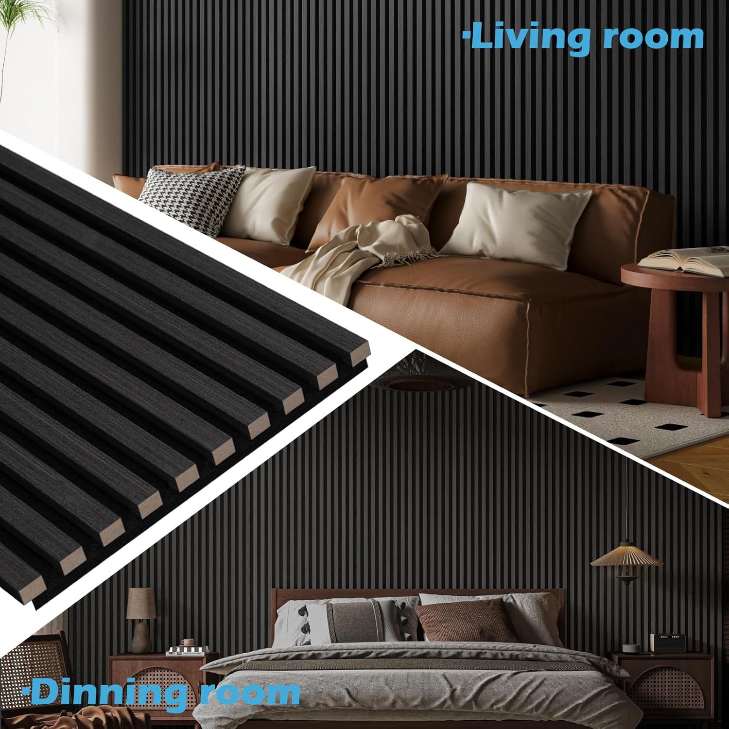 2-Pack 47.24" x 11.02" Acoustic Wood Panels for Wall, Soundproof Wood Slat Panel for Wall and Ceiling, 3D Fluted Absorbing Paneling for Interior Wall Decor, Living Room, Bedroom - Black