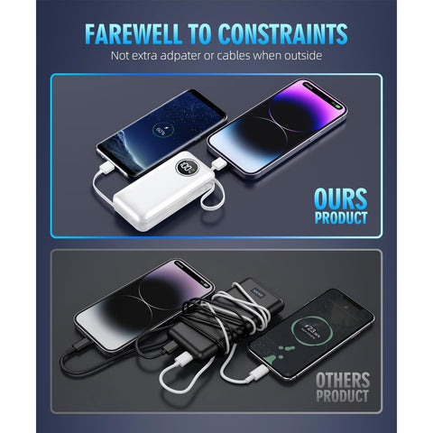 Portable Charger 15000mAh Battery Pack Built in Output Cables Fast Charging Equipped with LED Display for Most Electronic Devices