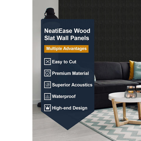 2-Pack 47.24" x 11.02" Acoustic Wood Panels for Wall, Soundproof Wood Slat Panel for Wall and Ceiling, 3D Fluted Absorbing Paneling for Interior Wall Decor, Living Room, Bedroom - Black