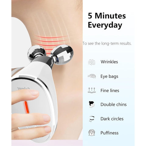 Micro-Current-Facial-Device, Face Roller Skin Care Tool, Face Massager Glossy White