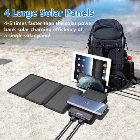 QiSa Solar Charger 38800mAh Solar Power Bank with Dual 5V3.1A Outputs 10W Qi Wireless Charger Waterproof Built-in Solar Panel and Bright Flashlights(Black)