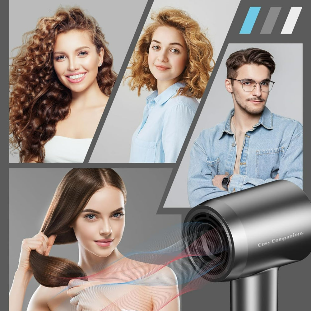 Negative Ionic Blow Dryer -170000 RPM High Speed Brushless Motor for Fast Drying, Low Noise, HD Display Hair Dryer with Diffuser and Nozzle, 5 Temps & 2 Speeds