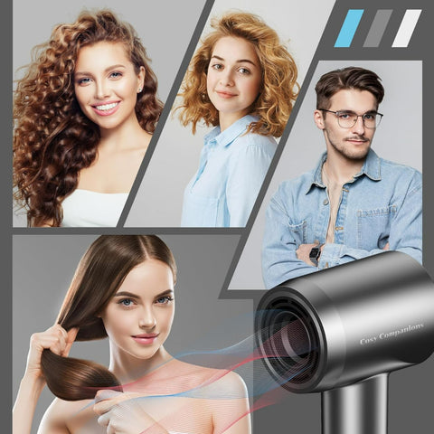 Negative Ionic Blow Dryer -170000 RPM High Speed Brushless Motor for Fast Drying, Low Noise, HD Display Hair Dryer with Diffuser and Nozzle, 5 Temps & 2 Speeds
