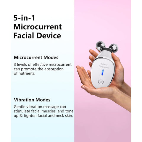 Micro-Current-Facial-Device, Face Roller Skin Care Tool, Face Massager Glossy White