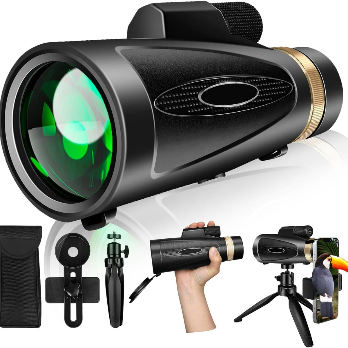 Monocular Telescope 80x100 High Power with Smartphone Adapter Tripod,Larger Vision Monoculars for Adults with BAK4 Prism & FMC Lens, Suitable for Bird Watching Hunting Hiking Camping Wildlife-Black