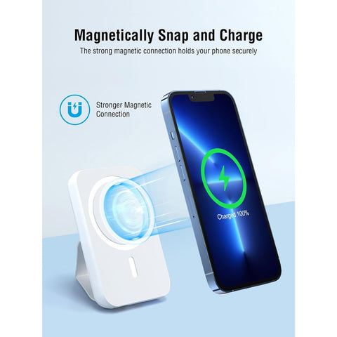 Portable Charger, PD 30W Fast Charger Foldable Wireless Power Bank with USB-C Port, Mag-Safe Battery Pack Only for iPhone 15/14/13/12 Series (White)