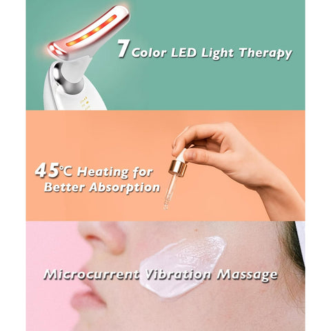 Red-Light-Therapy-for-Face and Neck, Red Light Therapy Wand, 7 Color Led Face Neck Massager for Skin Care, White