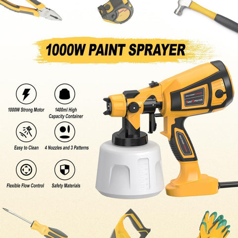 Spray Paint Tool 1000W Electric Spray Gun, Easy to Clean for Furniture Cabinets Fences Walls Doors Garden Chairs