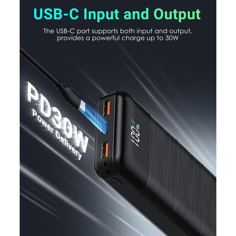 32000mAh Power-Bank-Portable-Charger - Output 5V3A Fast Charger Portable Charger with  LED Display Compatible with Smartphones and All USB Devices (Black)
