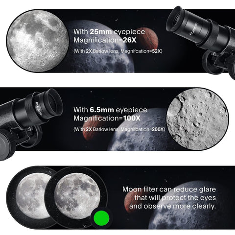 Astronomical Reflector Telescopes - Manual Equatorial Telescope for Adults Astronomy. Comes with 2X Barlow Lens Phone Adapter and Moon Filter, Wireless Control