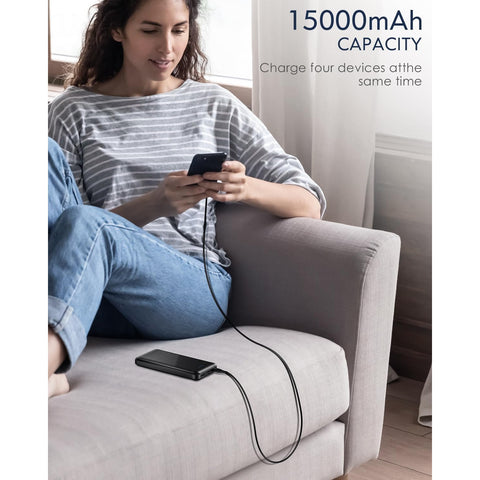 Portable-Charger - 15000mAh Dual USB Power Bank Output 5V3.1A Fast Charging Portable Charger Compatible with Smartphones and All USB Devices (Black)
