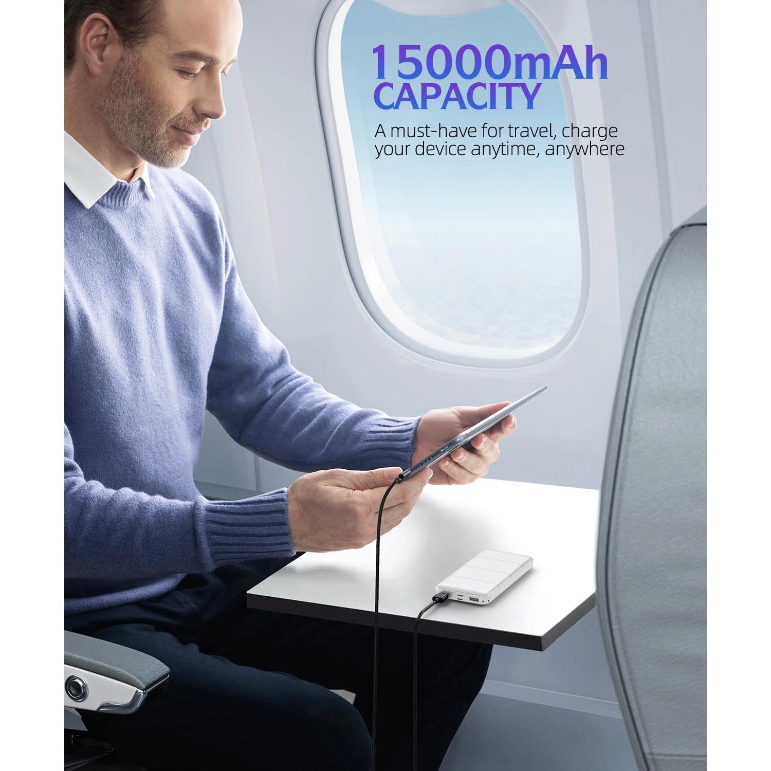 Portable Charger - Mobile Power - 15000mAh Dual USB, Output 5V3.1A Rapid Charger , Compatible with Smartphones and all USB Devices
