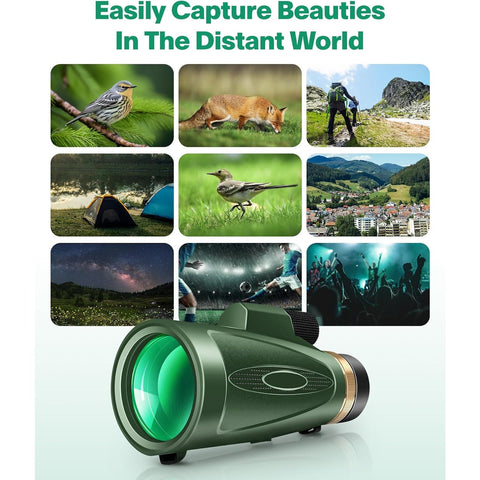 Monocular Telescope 80x100 High Power with Smartphone Adapter Tripod,Larger Vision Monoculars for Adults with BAK4 Prism & FMC Lens, Suitable for Bird Watching Hunting Hiking Camping Wildlife-Black