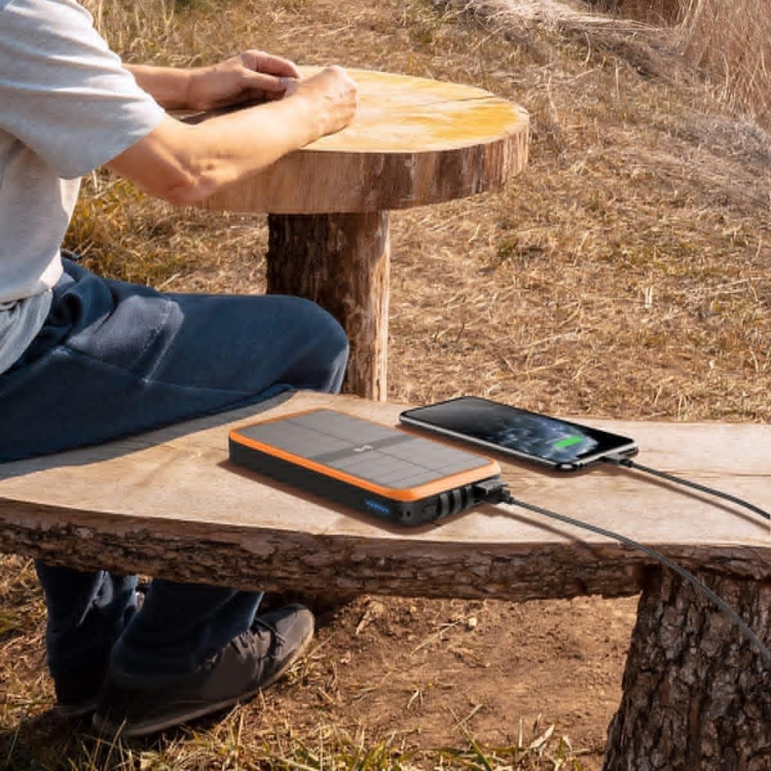 Solar Portable Charger, 43800mAh Qc3.0 Quick Charger, Qi 10W Wireless Charging, Built-in 2 Output Cables and Strong Flashlight