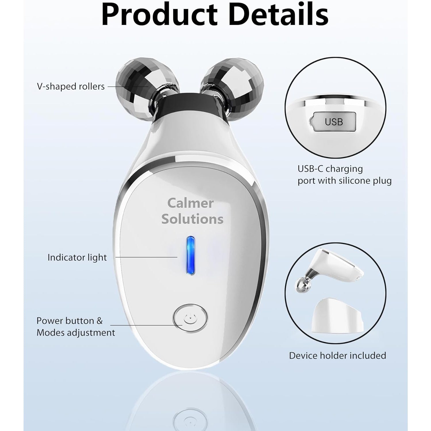 Micro-Current-Facial-Device, Face Roller Skin Care Tool, Face Massager Glossy White